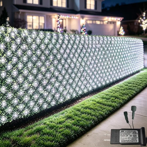 Vista 10 de Pooqla Luces de red solar, 10 x 10 pies, 280 luces LED de red para cenador al aire libre con 8 modos, funciona con energía solar y USB, impermeable