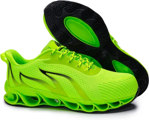 Vista 2 de DREAM HORSE Zapatos de trabajo indestructibles con punta de acero para hombres, zapatos de seguridad de malla ligera, zapatos de construcción