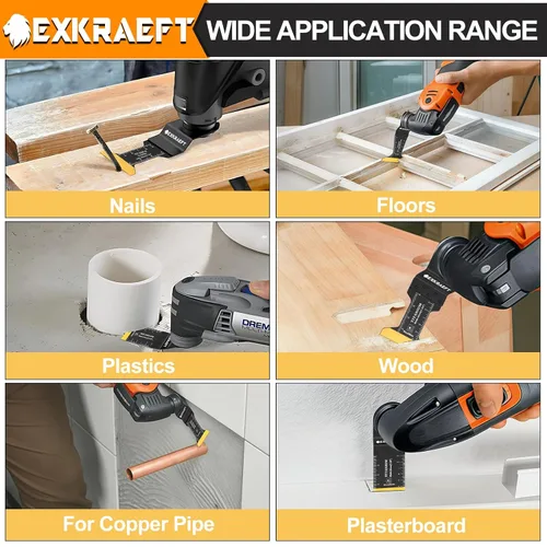 Vista 6 de EXKRAEFT 18 cuchillas oscilantes de titanio, cuchillas multiherramienta universales profesionales para madera, plástico y metal, kits de cuchillas