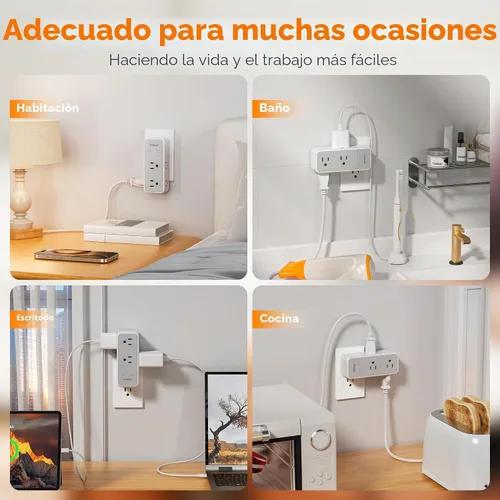 Vista 7 de TESSAN Extensor de salida protector contra sobretensiones 1800J con enchufe Gris