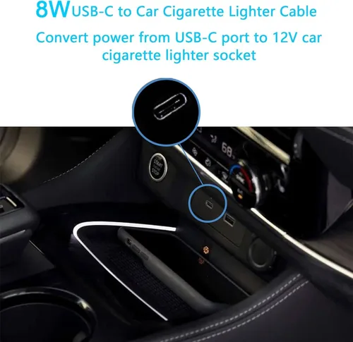 Vista 4 de CERRXIAN Cable de alimentación USB C macho a 12V 8W para encendedor de cigarrillos, cable de alimentación para Dash Cam, GPS, tiras de luz LED