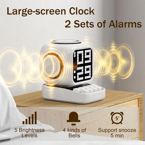 Vista 6 de Altavoz Bluetooth con pantalla LED clásica de 11 x 11 píxeles, altavoces de escritorio compatibles con carga inalámbrica para iPhone