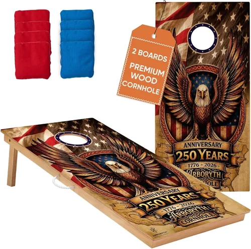 Vista 10 de Juego de tablas de cornhole de madera maciza, natural, 8 bolsas de frijoles Bald Eagle