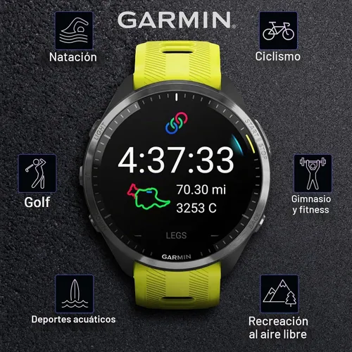 Vista 4 de Garmin Forerunner 965 Premium Reloj inteligente para correr y triatlón de 47 mm con pantalla táctil AMOLED, bisel de titanio DLC gris carbón y Amp