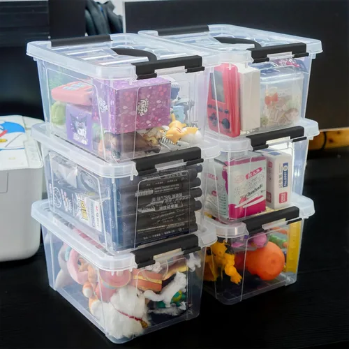Vista 2 de Eslite Contenedores de almacenamiento apilables de plástico de 6 cuartos de galón, caja de pestillo transparente con asa y tapa, paquete de 6 Mango