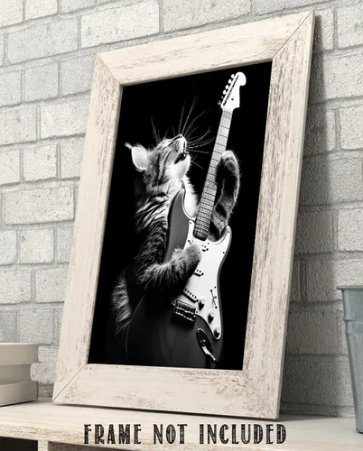 Vista 7 de Purrrfect - Póster sin marco de 11 x 14 pulgadas, arte de rockero felino, decoración de pared musical de guitarra eléctrica, ambiente clásico