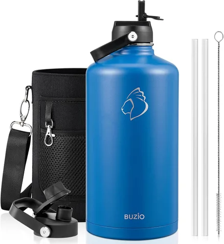 Vista 125 de BUZIO Botella de agua aislada de 24 oz, frasco de agua de boca ancha de acero inoxidable con tapa de pajita, frío durante 48 horas a prueba de Negro