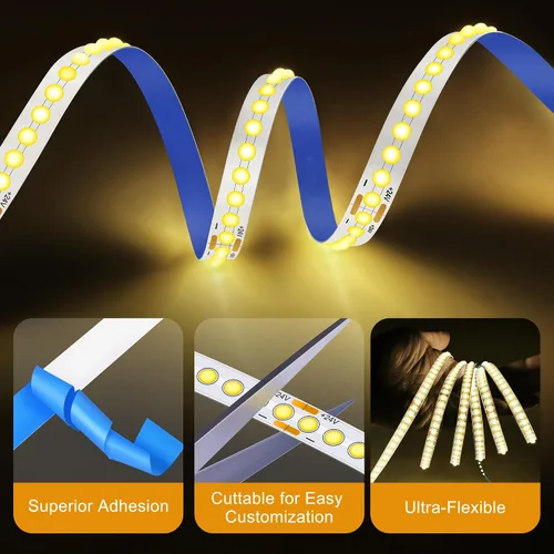 Vista 7 de Tira de luces LED COB blancas, 16.4 pies, regulable, 4000 K, blanco natural, 910 LED de 24 V, luces LED flexibles para dormitorio, cocina, luces