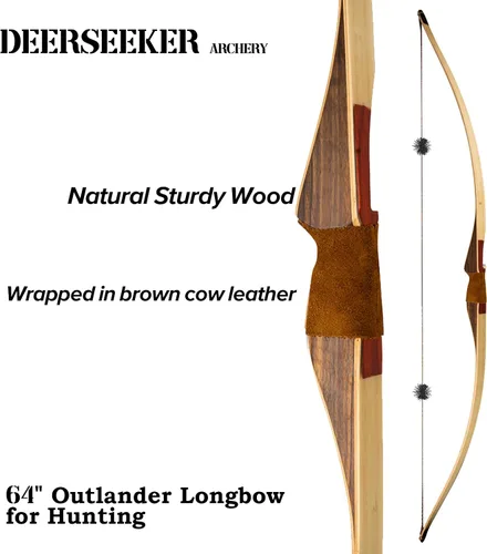 Vista 5 de Deerseeker Outdoor Tiro con Arco Juego de Arco Tradicional de 64" Caza Arco Largo Reflex Deflex de Una Pieza Arco Largo Extremidades de Núcleo