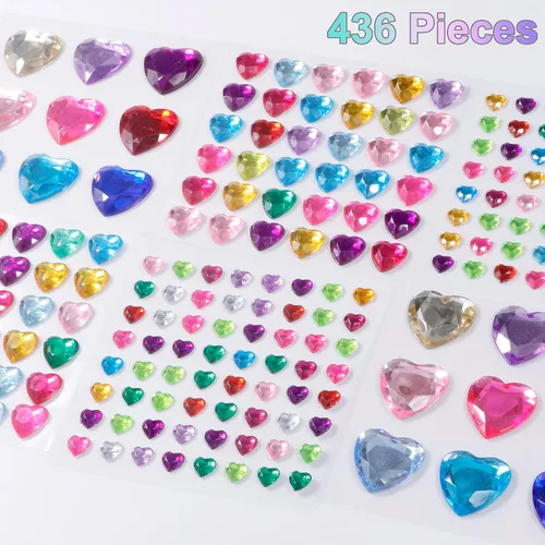 Vista 4 de 436 calcomanías de diamantes de imitación de corazón, gemas de corazón acrílicas, calcomanías de cristal de espalda plana para cuerpo, maquillaje