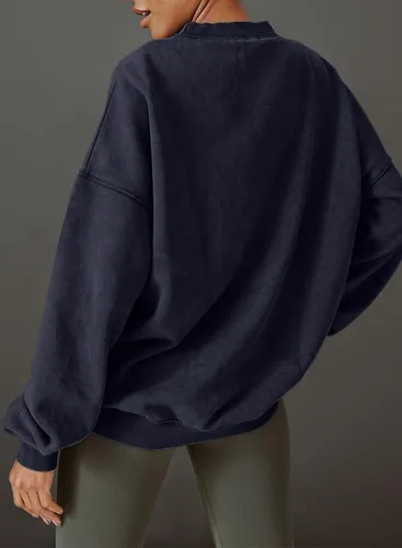 Vista 3 de SHEWIN Sudaderas para mujer, cuello redondo, color sólido, a la moda, cálidas, de gran tamaño, ligeras, sin botones
