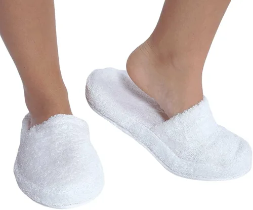 Vista 3 de Pantuflas lujosas de SPA de Turkishtowels. 100% de algodón Terry. Hechas en Turquía., L, Blanco