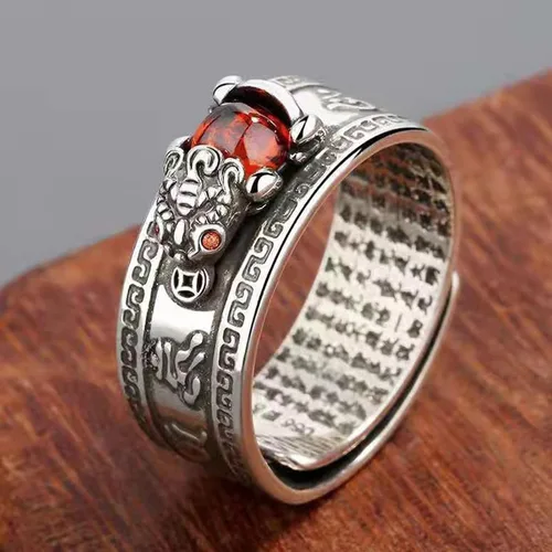Vista 3 de SLINHEWEI Anillo de Feng Shui Pixiu Mantra 2023, anillo Pixiu Feng Shui para hombres y mujeres, anillo ajustable para riqueza y protección, amuleto