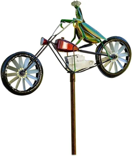Vista 3 de Molinador de viento de metal para bicicleta vintage, esculturas de viento de bicicleta vintage, lindas esculturas cinéticas de animales, esculturas