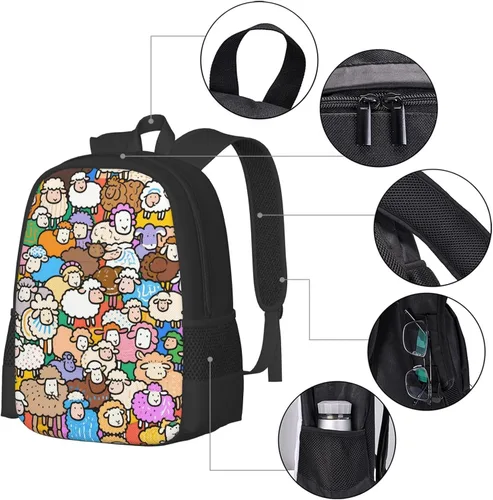 Vista 4 de Colorful Sheep Notebook Backpack Fits 15 Inch Laptop Travel Backpack Rucksack For Men Women