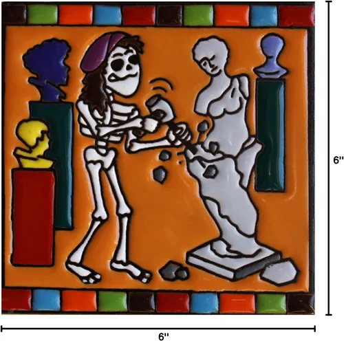 Vista 2 de 6x6 The Sculptor. Azulejo de arcilla del día de los muertos
