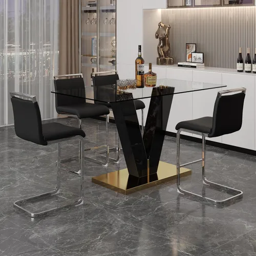 Vista 8 de Ebullient Juego de mesa de comedor de bar de 63 pulgadas para 2, juego de mesa de comedor de bar moderno con 2 taburetes de cuero sintético, mesa
