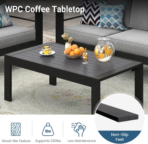 Vista 5 de Wisteria Lane Mesa de centro de aluminio para exteriores, mesa de centro de metal para todo tipo de clima, mesa de centro rectangular moderna