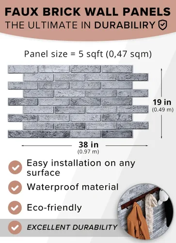 Vista 2 de Panel de pared 3D, ladrillo sintético fundido de PVC, 50 pies cuadrados para cobertura interior de pared completa, diseño resistente al calor