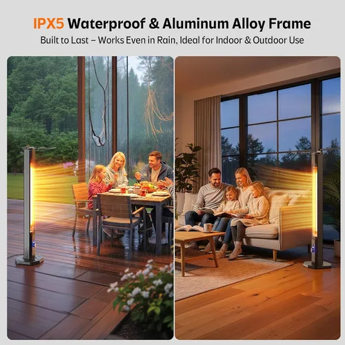Vista 4 de Calentador eléctrico para patio al aire libre, calentador de torre infrarrojo de 42 pulgadas de 1500 W con 9 ajustes de calor y temporizador de 9