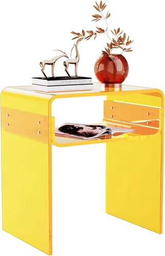 Vista 16 de Mesa auxiliar de acrílico transparente de 2 niveles Mesa de noche para sala de estar, dormitorio, decoración del hogar (Negro)