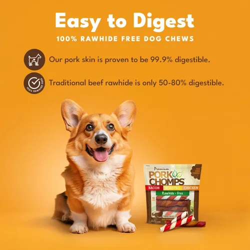 Vista 2 de Pork Chomps Masticables de piel de cerdo horneada para perros, giros de 6 pulgadas, sabores surtidos, 12 unidades Horneado con piel de cerdo real