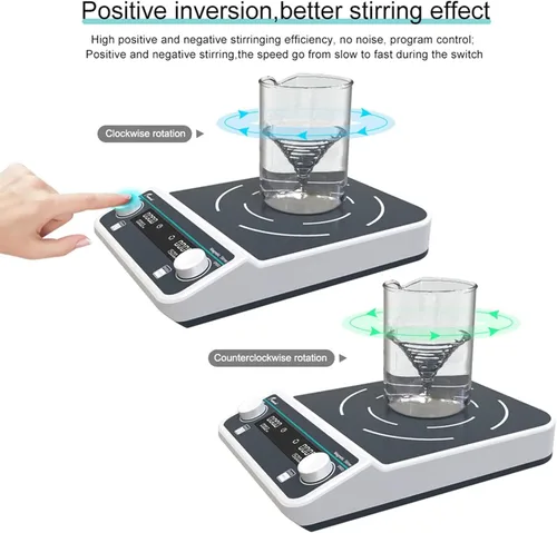 Vista 7 de Agitador magnético de laboratorio, agitador de pantalla digital LED, gran capacidad 10-50 L, fuerte fuerza magnética + hacia adelante y hacia atrás
