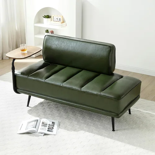 Vista 11 de 55" Inch Width Modern End of Bed Bench Faux Leather Upholstered with Side Table, 360-Degree Swivel Tray Couch,Entryway Ottoman,Window Bench with