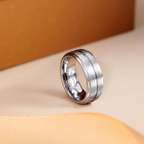 Vista 8 de Newshe Jewellery Juego de anillos de boda para él y ella, AAAAA, circonita cúbica para mujeres y hombres, anillos de tungsteno de plata de ley 925