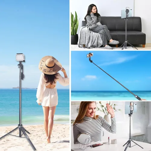 Vista 8 de Koolehaoda - Trípode magnético para selfie de 64 pulgadas, 5 en 1 con control remoto inalámbrico Trípode portátil para teléfono, compatible