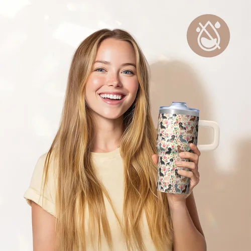 Vista 8 de Dachshund - Vaso de viaje aislado de acero inoxidable de 20 onzas con asa y pajilla, regalo para mujer, para el Día de la Madre, a prueba de fugas