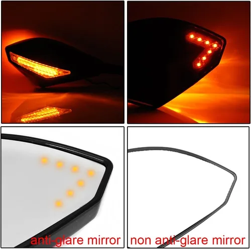 Vista 5 de Amazinea, 2 espejos laterales retrovisores con luz de giro LED color ámbar integrada, delantero, color negro, para Honda Yamaha Kawasaki Ninja, Negro