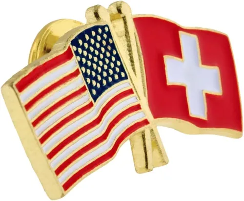 Vista 110 de PinMart Pin de solapa esmaltado con bandera de la amistad cruzada de Estados Unidos y el mundo