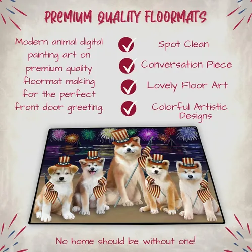 Vista 5 de Doggie of the Day Akita Dogs Floor Mat - 4th of July Independence Day - Best Dog Doormat - Protector Decor - Unique Portrait Art - Premium Quality