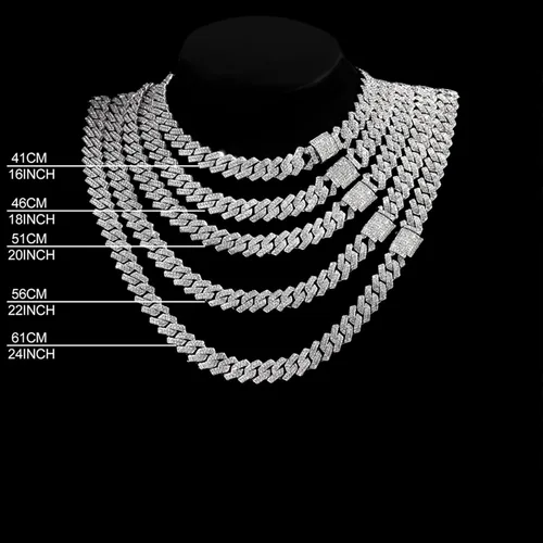 Vista 7 de Xikui Collares de cadena cubana, diamantes brillantes de Miami, joyería de hip hop, cadenas de eslabones cubanos de plataoro para hombres y mujeres