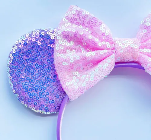 Vista 2 de A Miaow Diadema de orejas de ratón negras MM purpurina para mujer, diseño de mariposa, lentejuelas, cierre de pelo, accesorio para fiestas
