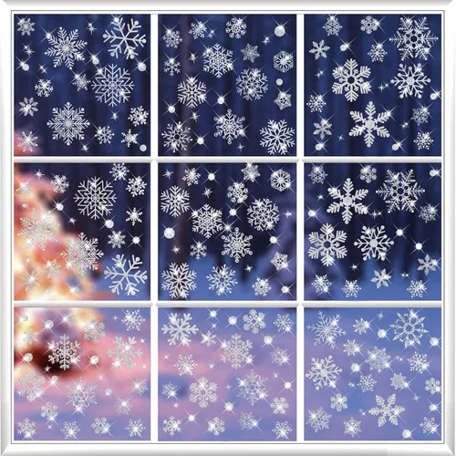 Vista 8 de 100 adhesivos navideños para ventana, ventana de copo de nieve para ventanas de vidrio, calcomanías de Navidad estáticas reutilizables de doble cara