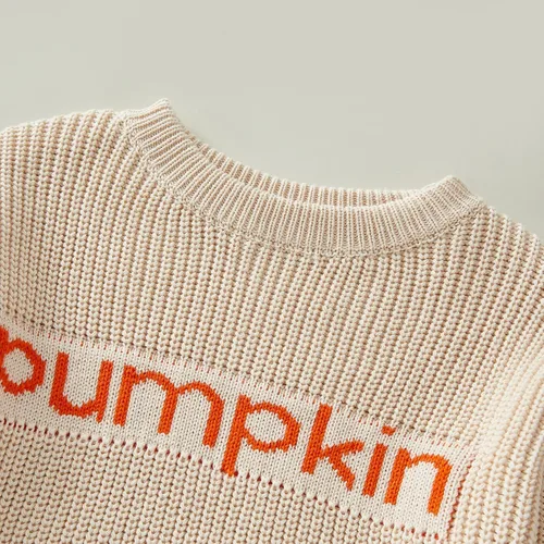 Vista 3 de Suéter de Halloween para bebé niña y niño, ropa de bebé con letras de calabaza y cuello redondo, sudadera sin botones para otoño e invierno
