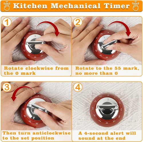 Vista 3 de Temporizador mecánico de cocina, temporizador analógico magnético con sonido de alarma fuerte para cocinar, hornear, diseño retro clásico,