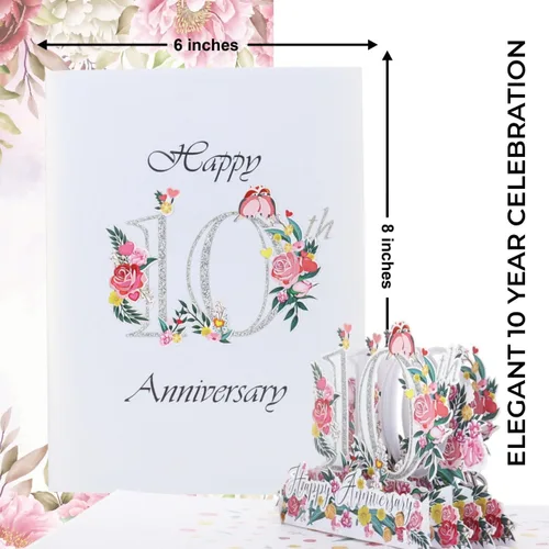 Vista 10 de iGifts And Cards Tarjeta de Felicitación Emergente 3D del Feliz 10º Aniversario Hito - Pareja Perfecta, Matrimonio, Boda, Elegante, Almas Gemelas