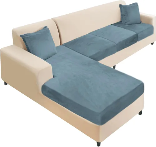 Vista 11 de NAISI Fundas de cojín de sofá de terciopelo elásticas de 1 pieza, fundas de asiento de sofá o respaldo, fundas suaves individuales para sofá Beige