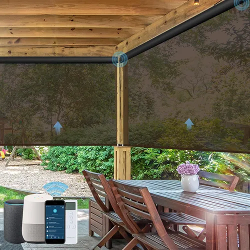 Vista 16 de Persianas enrollables motorizadas para exteriores, persianas enrollables para patio, funciona con Alexa, Google Homekit, Apple Homekit, parasol