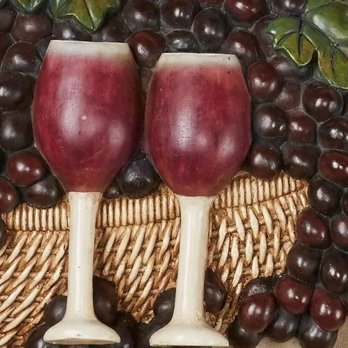 Vista 4 de Touch of Class Decoración de pared para vino, picnic, viñedo, uvas, múltiples tierras, resina, morado, verde, bronceado, uvas, copas rellenas