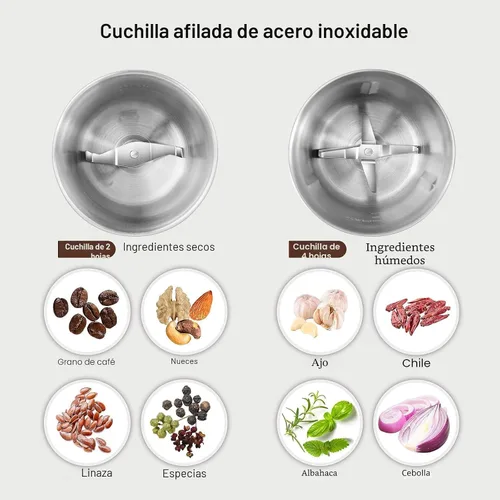 Vista 2 de Secura - Molinillo eléctrico para especias, cuencos duales de acero inoxidable para molienda húmeda y seca, uso múltiple para especias y café Negro