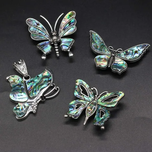 Vista 7 de Colgante y broche de concha de abulón natural, con piedras preciosas de mariposa, concha de abulón, broche de concha para bricolaje, collares