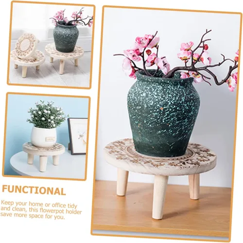 Vista 6 de OSALADI Pequeño soporte de madera para plantas suculentas de interior, pedestal de madera, taburete de madera pequeño, soporte para macetas, soporte