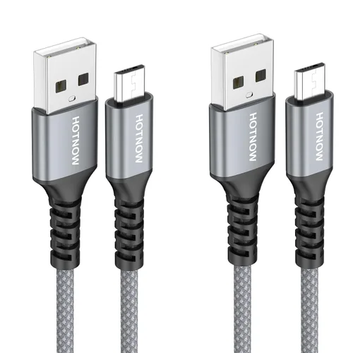 Vista 7 de Cable micro USB de 3 pies, 2 unidades, cable cargador Android USB 2.0 de sincronización de datos y cable trenzado de nailon de carga rápida