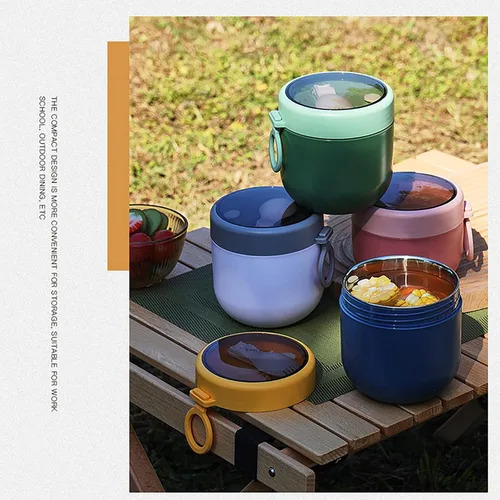 Vista 3 de Aphmeir Recipientes de avena con tapas, de acero inoxidable de 20 onzas, tarros de avena con cuchara, frascos de comida aislados, contenedor de Rosa