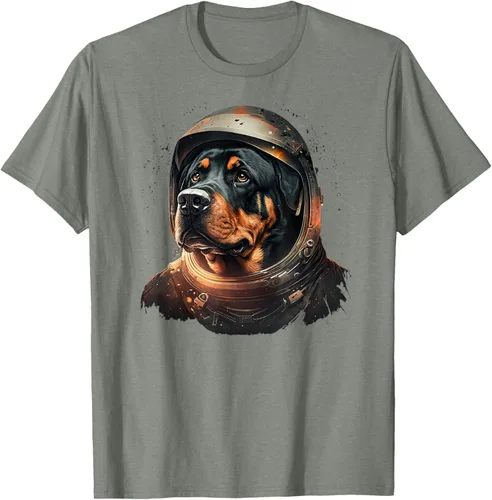 Vista 66 de Divertida camiseta Rottweiler con diseño de astronauta rottweiler en galaxia espacial, Negro