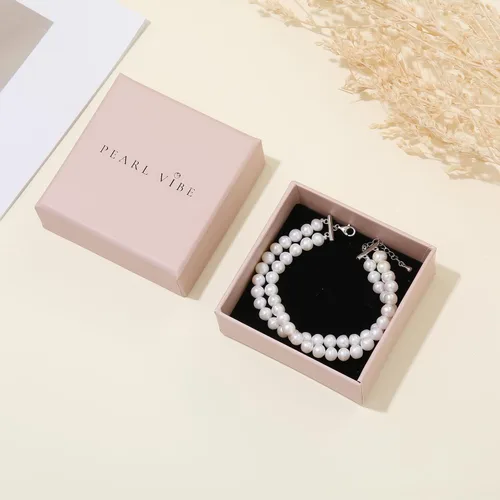 Vista 4 de AAA+ - Pulsera de perlas de agua dulce naturales de calidad para mujer, perlas blancas redondas de 0.25 a 0.27 pulgadas con hebilla de langosta